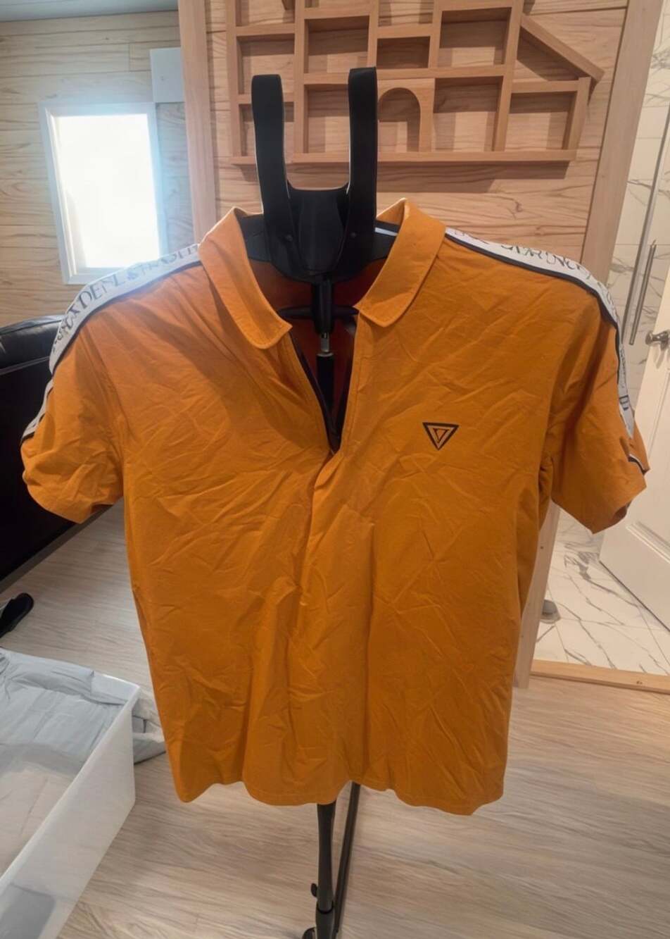 Guess Polo Shirt Size S Orange Denim Logo Tape